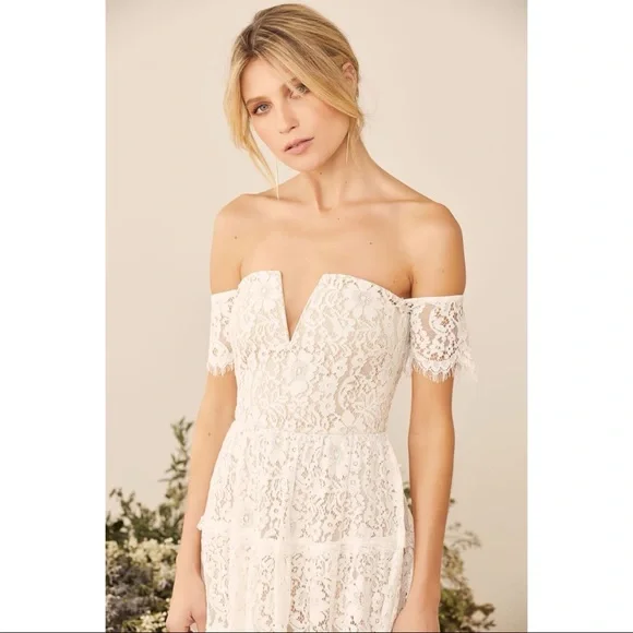 NWOT Lulus Absolutely Stunning White Lace Off-the-Shoulder Midi Dress Small - Picture 2 of 10